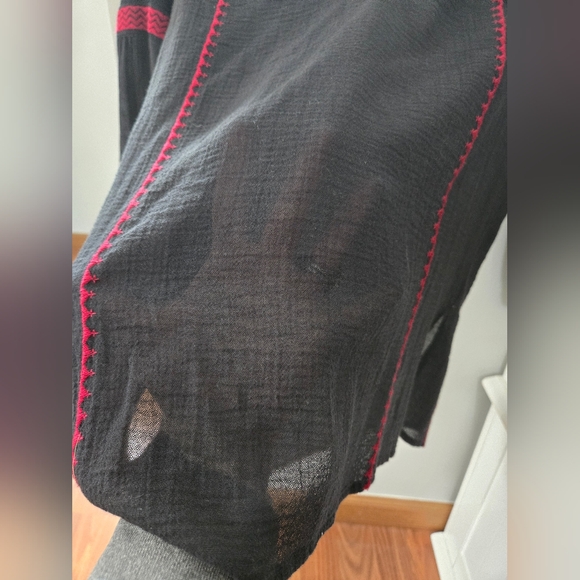 Madewell Gauzed Pullover Blouse V Neck Long Sleeve Embroidered Boho Black XS - Picture 3 of 5